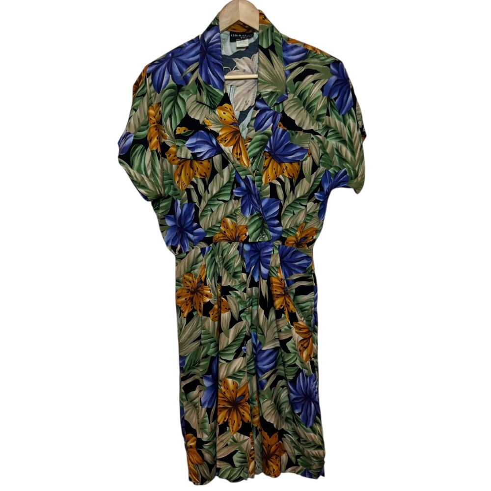 Vintage 1980’s Floral Tropical Hawaiian Print Rayon Romper Made in USA